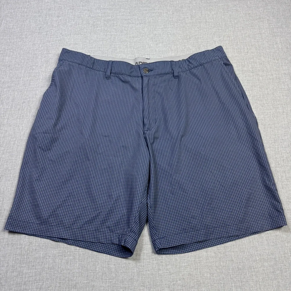 Adidas Bermuda Golf Shorts Mens 40 Blue Polyester Performance Plaid 9